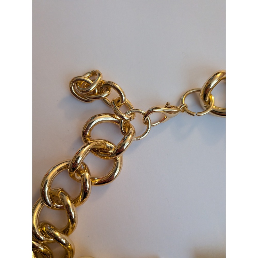Gold Chunky Link Statement Necklace Magnetic Buckle Detail Very Heavy - Picture 3 of 4